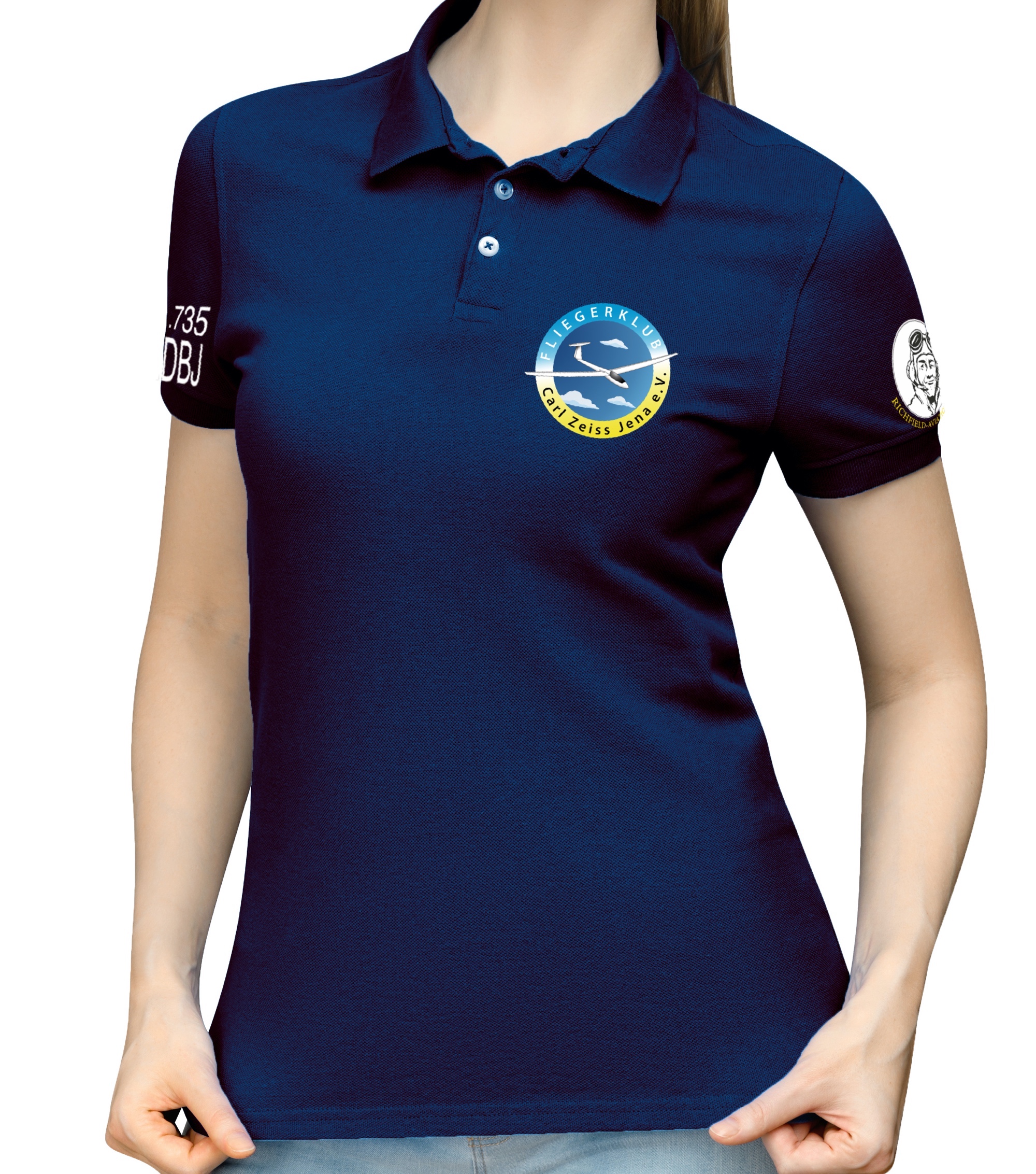 EDBJ-lady-polo-navy-01 Damen Polo-Shirt Fliegerklub Carl Zeiss Jena e.V.