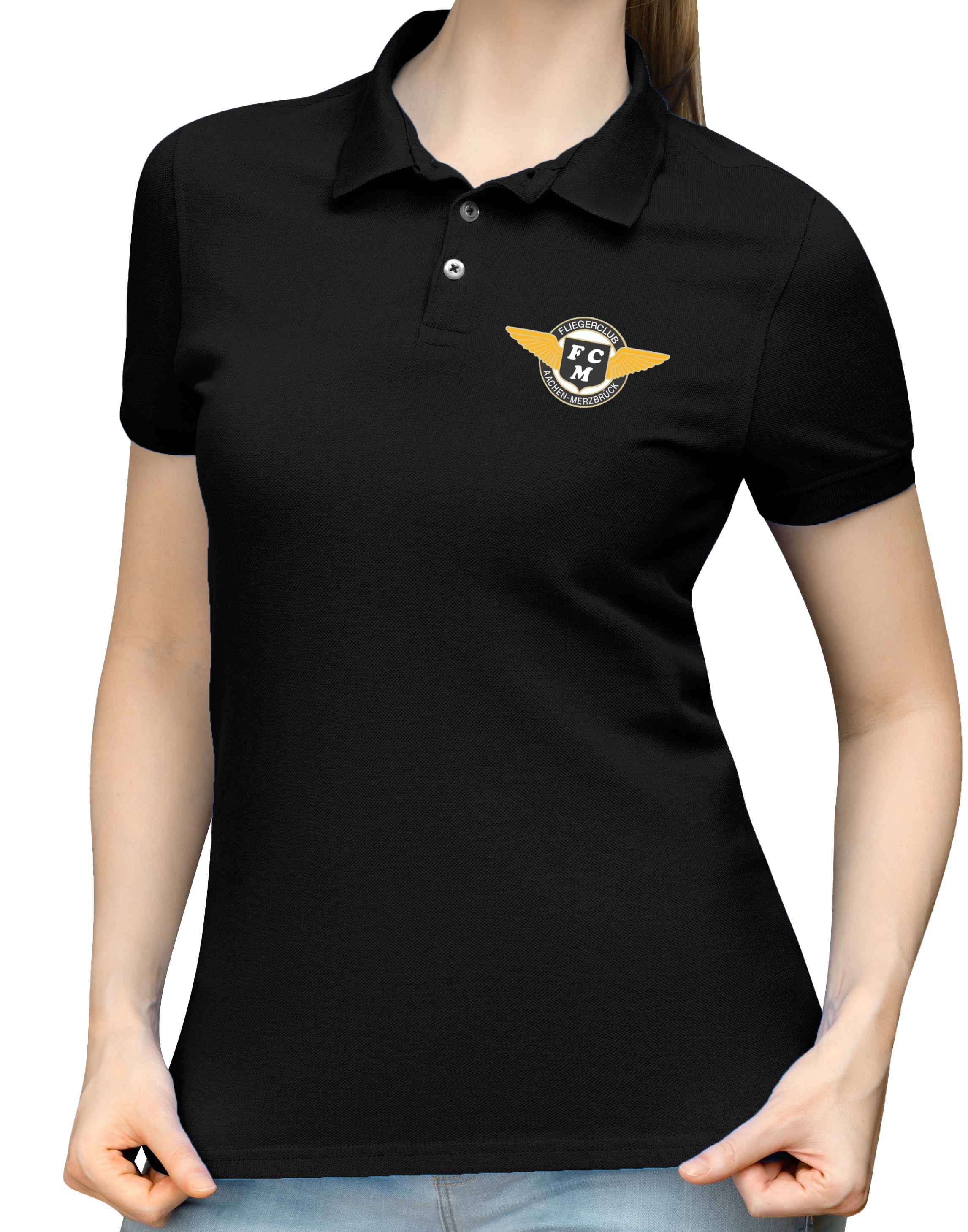 EDKA-BASIC-lady-polo-black-01 Damen BASIC-Polo-Shirt Fliegerclub Merzbrück e.V.