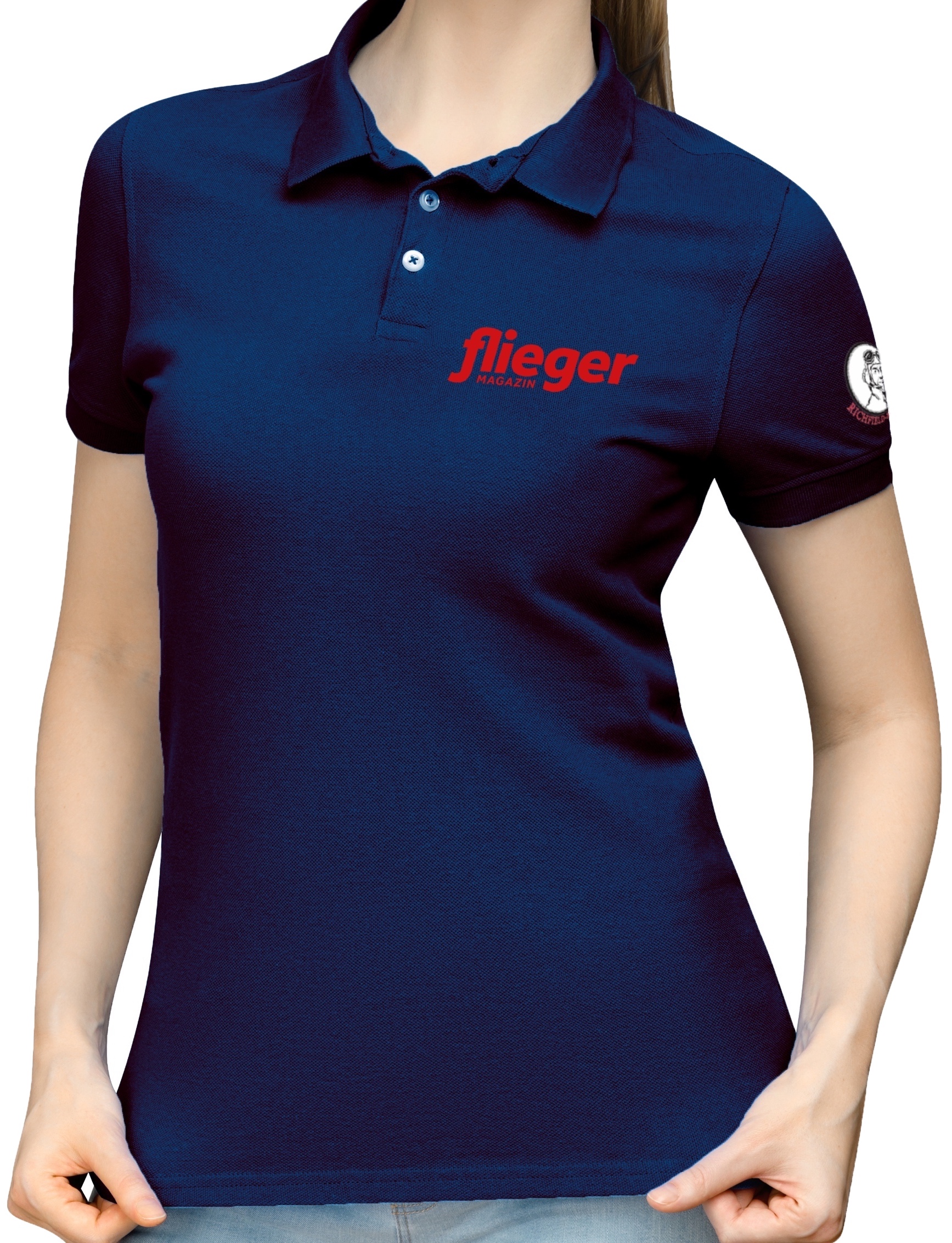 fm-SHOP-lady-polo-navy-01 Damen Polo-Shirt fliegermagazin