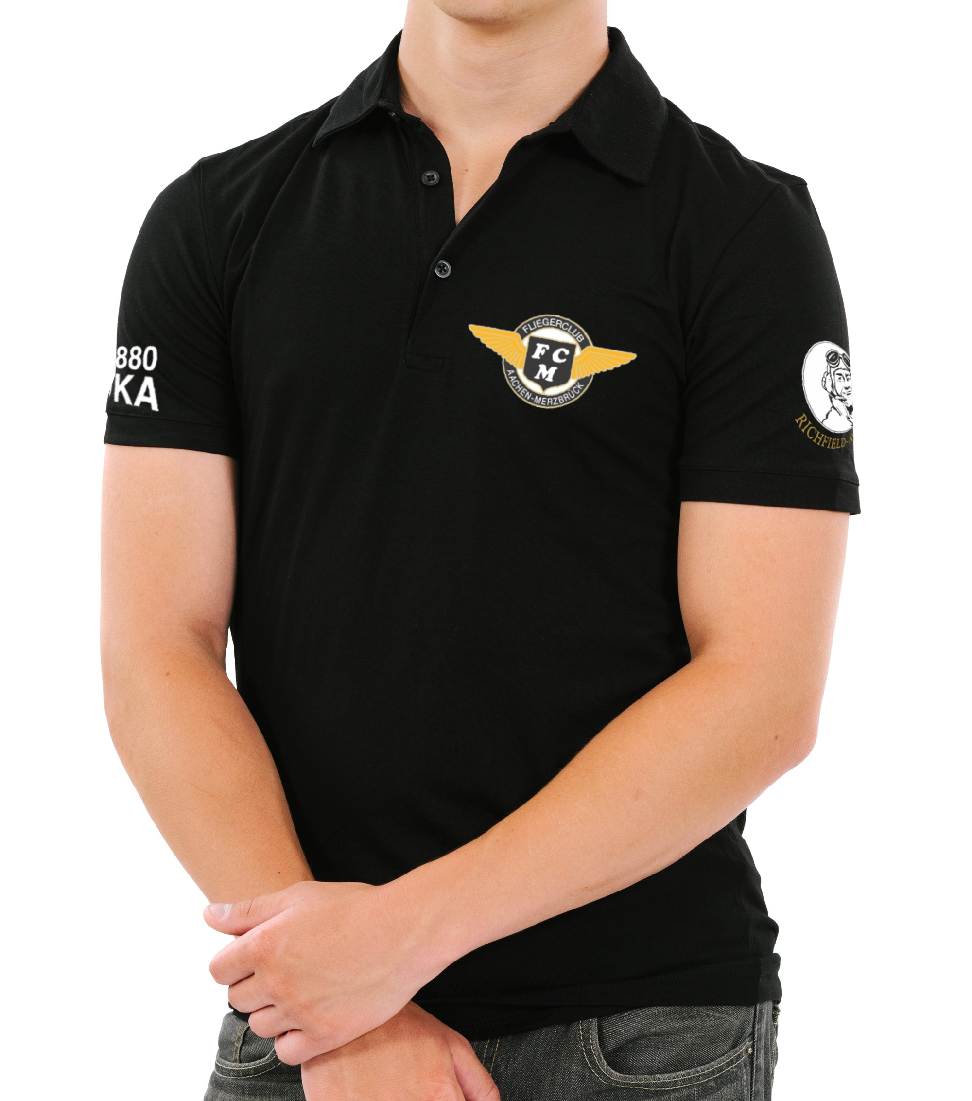 EDKA-man-polo-shirt-black-01 Herren Polo-Shirt Fliegerclub Merzbrück e.V.